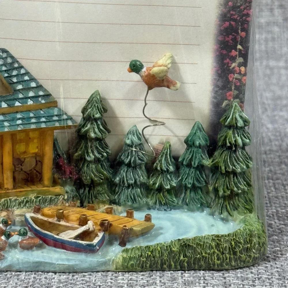 NEW 3D Resin Lake Boat Cabin Notepad & Pen Holder Set Cottagecore Rustic Desk